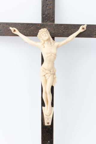 Vintage French Iron Crucifix with Resin Corpus
