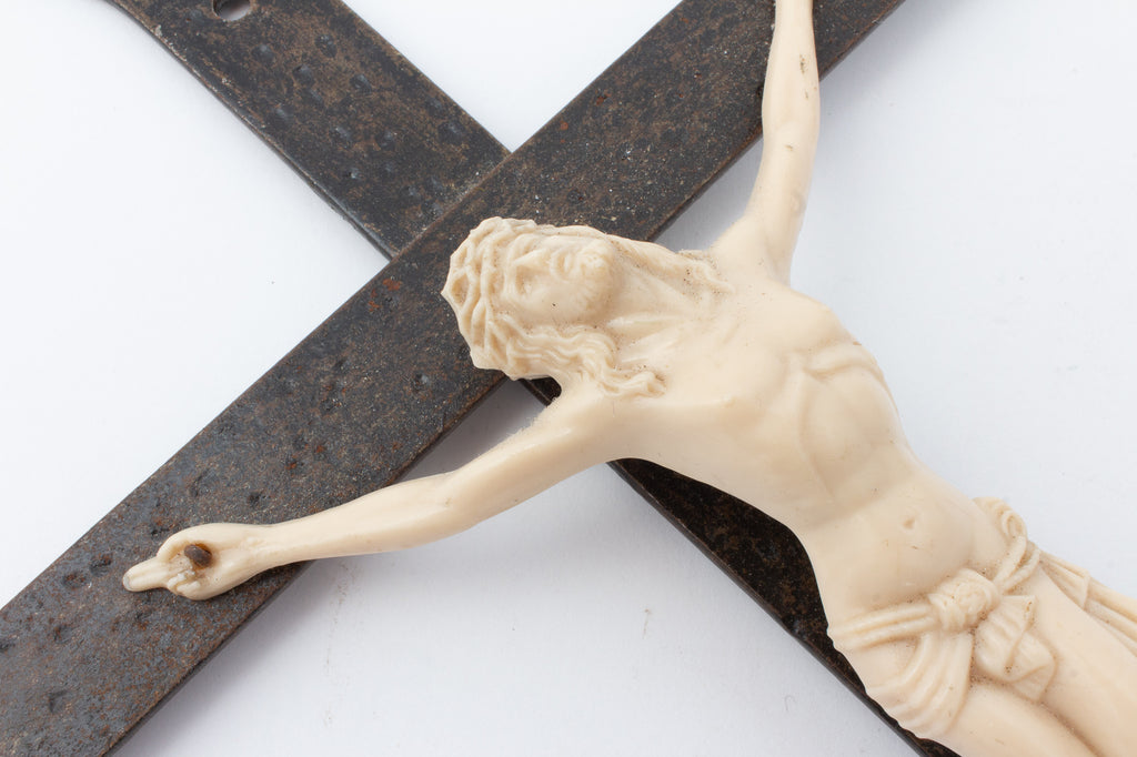 Vintage French Iron Crucifix with Resin Corpus