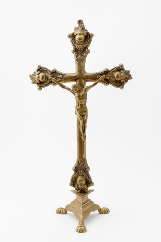 Vintage French Brass Standing Crucifix