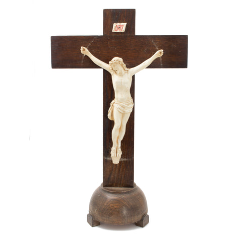Mid-Century Wood & Plaster Altar Crucifix found in Belgium