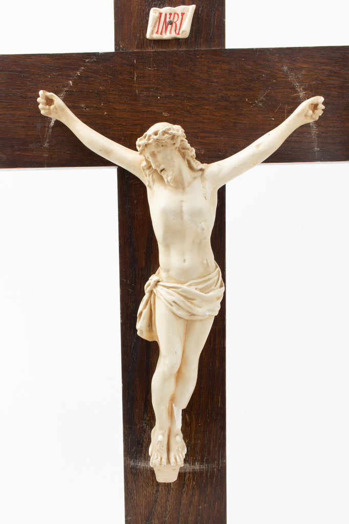 Mid-Century Wood & Plaster Altar Crucifix found in Belgium