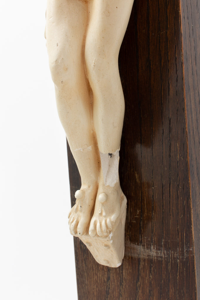 Mid-Century Wood & Plaster Altar Crucifix found in Belgium