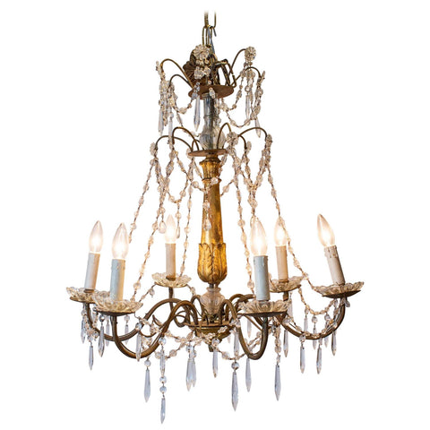 Antique Italian Crystal Genovese Six-Light Chandelier
