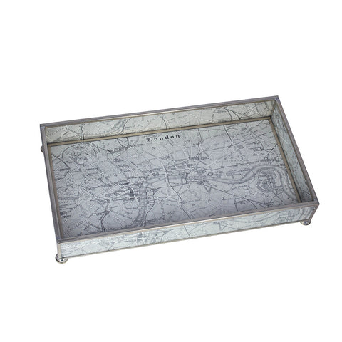 Nickel & Glass Tray with Vintage European Map Design | Paris, London & Rome