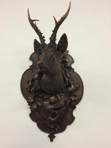 Roe Deer Trophy on Signed Hand Carved Black Forest Plaque by Johann Flück