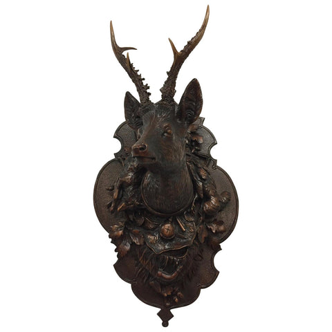 Roe Deer Trophy on Signed Hand Carved Black Forest Plaque by Johann Flück