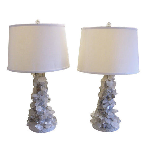 Brutalist Quartz Rock Crystal Lamps (Pair)