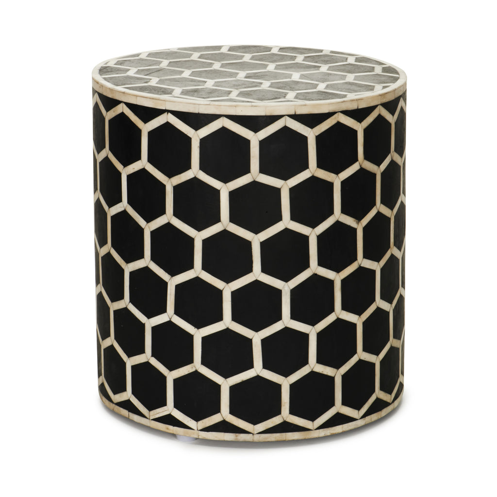 Inlaid Bone Honeycomb Stool & Side Table