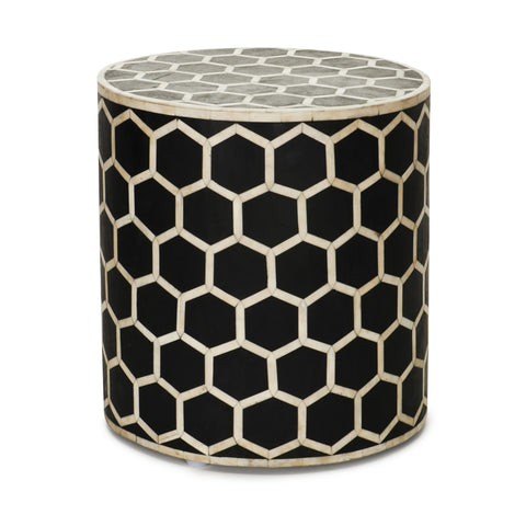 Inlaid Bone Honeycomb Stool & Side Table