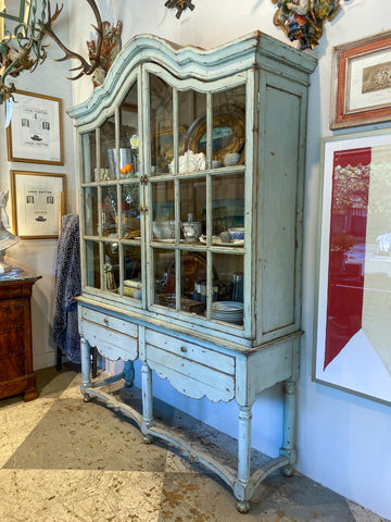 Antique European Painted Deux Corps Cabinet with Glass Pane Doors