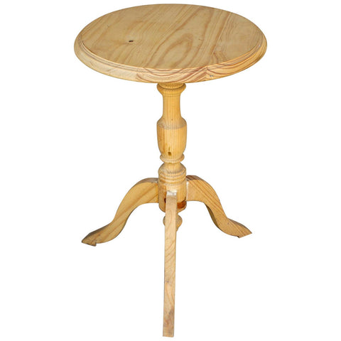 Petite Vintage French Stripped Wood Pedestal Side Table