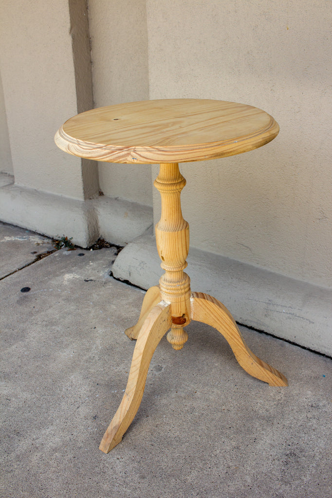 Petite Vintage French Stripped Wood Pedestal Side Table