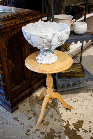 Petite Vintage French Stripped Wood Pedestal Side Table