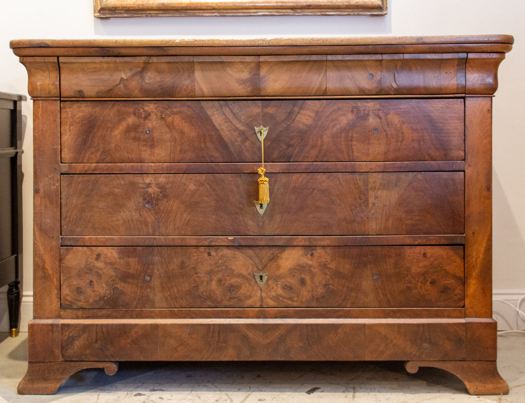 19th Century French Louis Philippe Mahogany Chest of Drawers with Wood Top