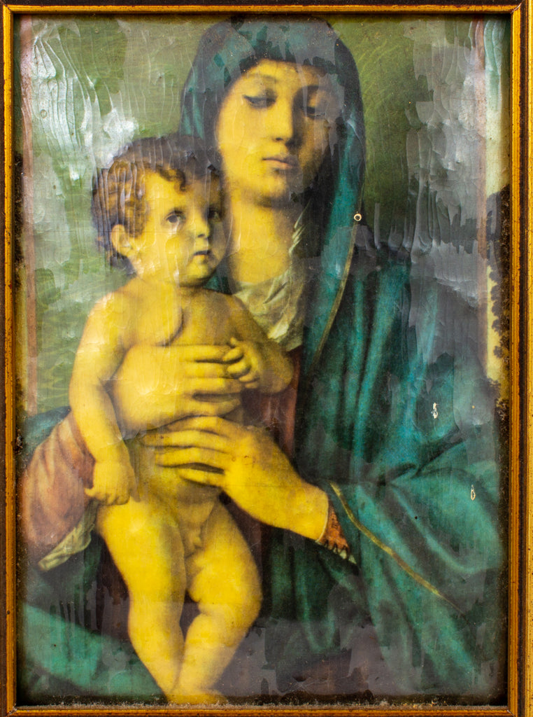 Small Vintage Framed Enameled Reproduction of Bellini's Madonna of the Trees