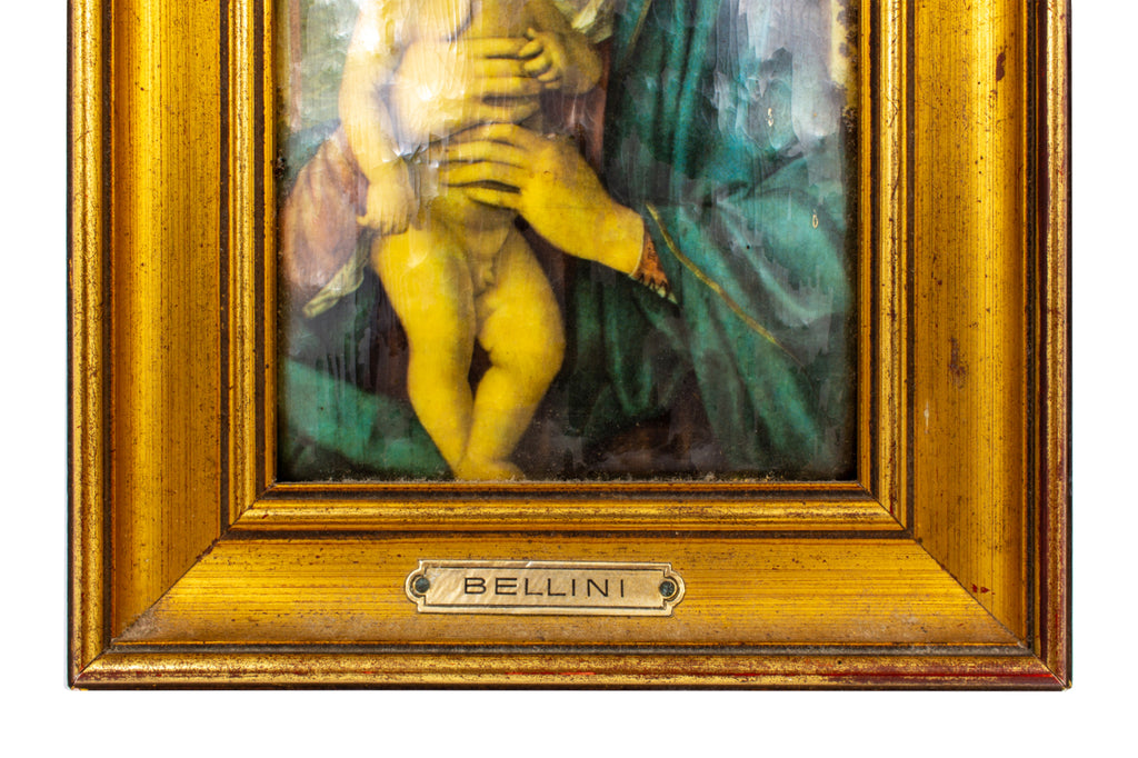Small Vintage Framed Enameled Reproduction of Bellini's Madonna of the Trees