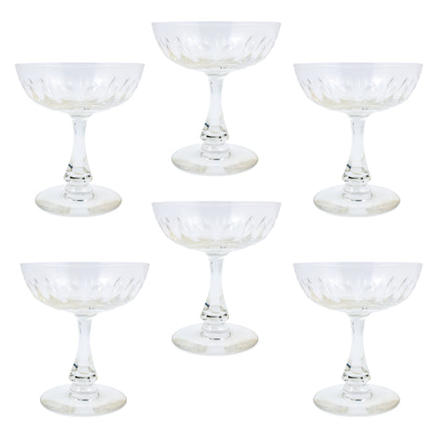 Set of Six Vintage French Cut Crystal Champagne Coupes