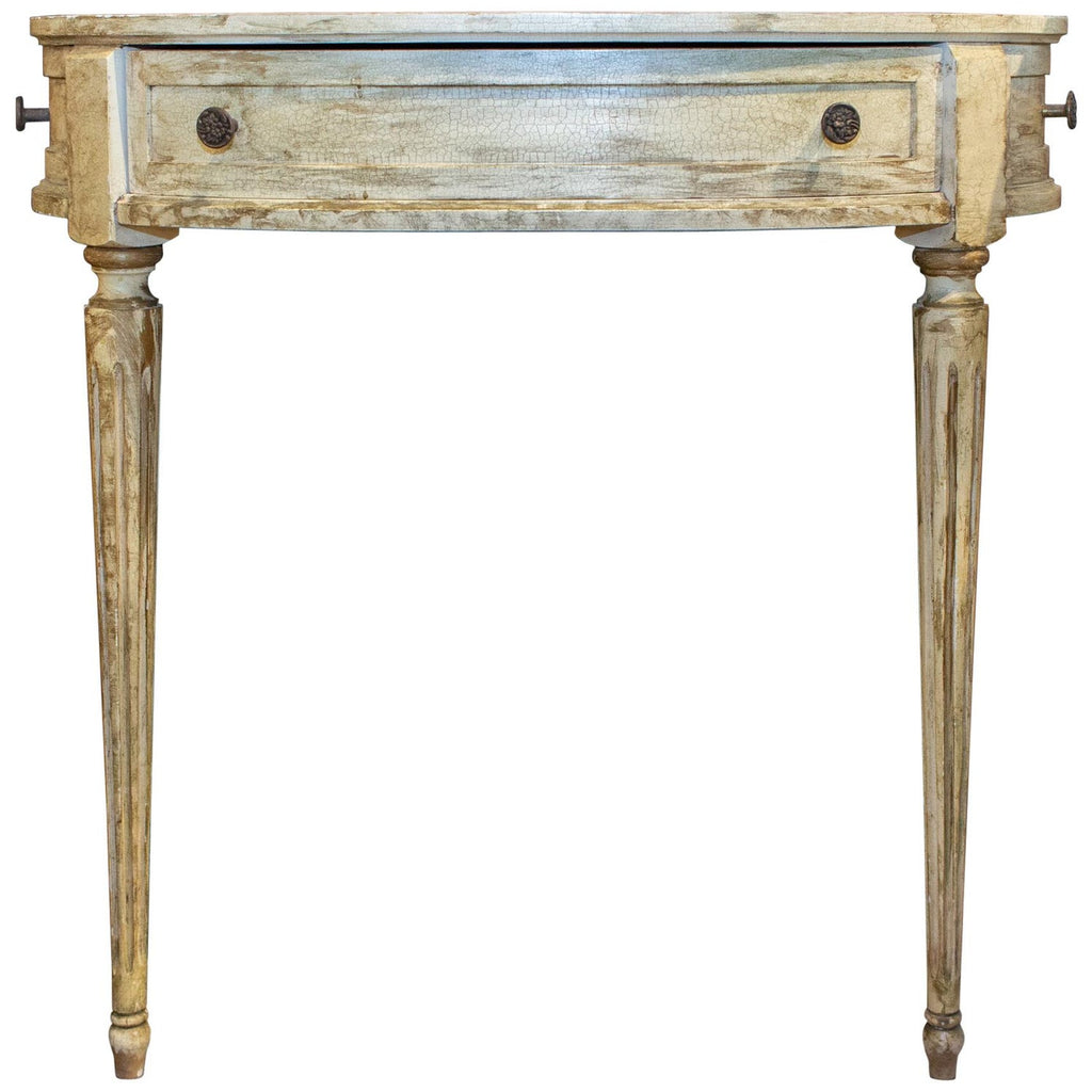 Vintage French Demilune Console with Drawer in Distressed Painted Finish