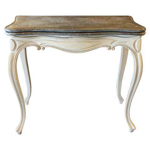 Antique French Oak Console & Game Table with Embossed Leather Top & Painted Finish