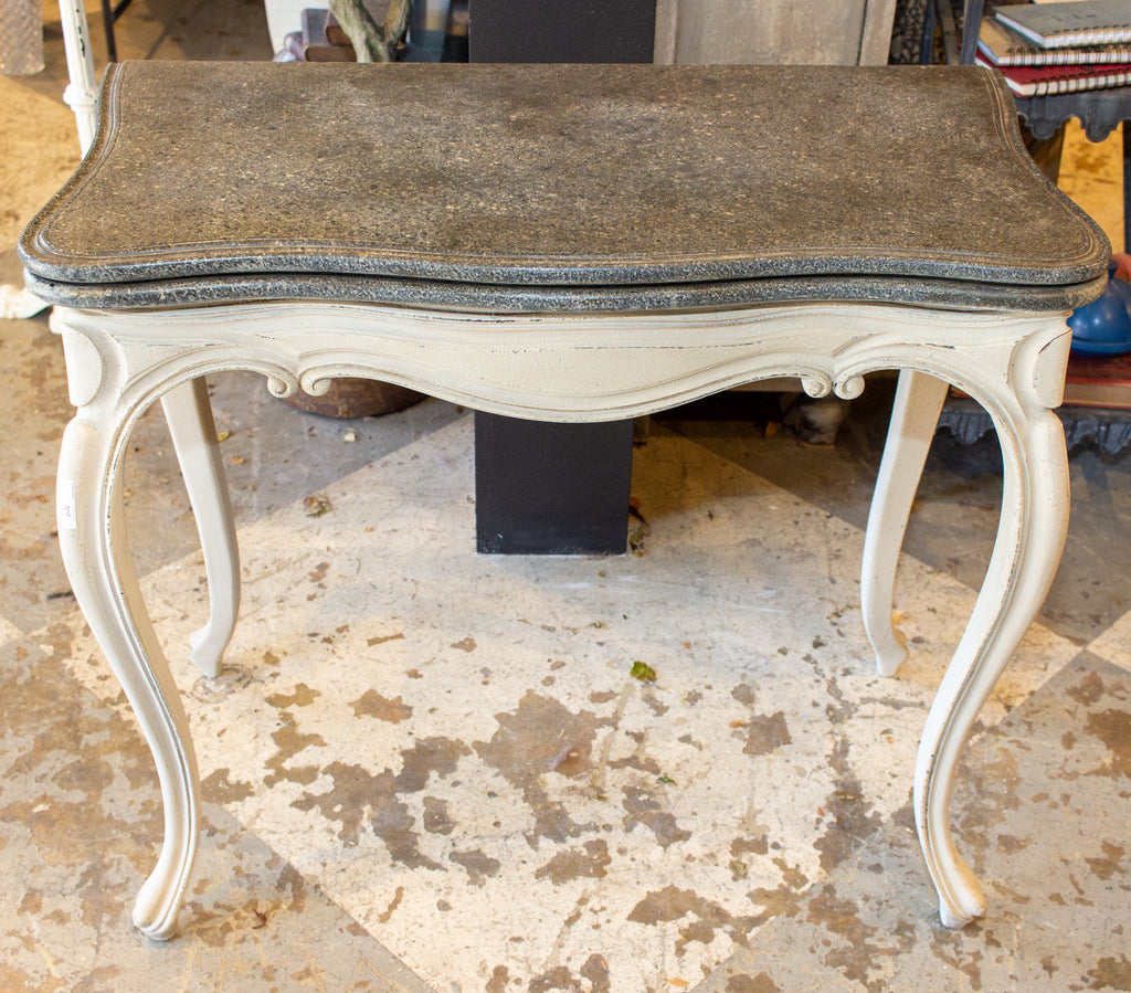 Antique French Oak Console & Game Table with Embossed Leather Top & Painted Finish