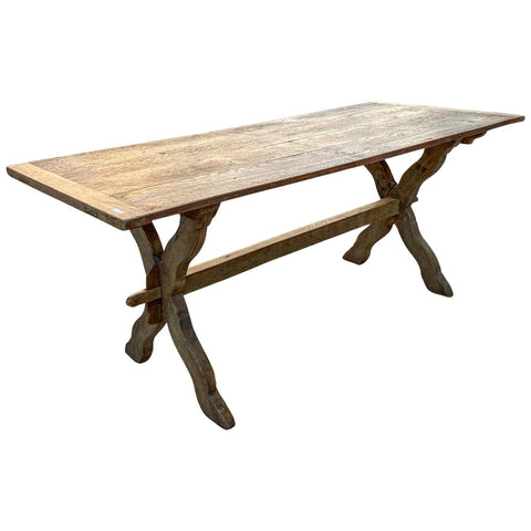 1920s French Oak Trestle Style Farm Table