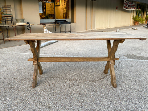 1920s French Oak Trestle Style Farm Table