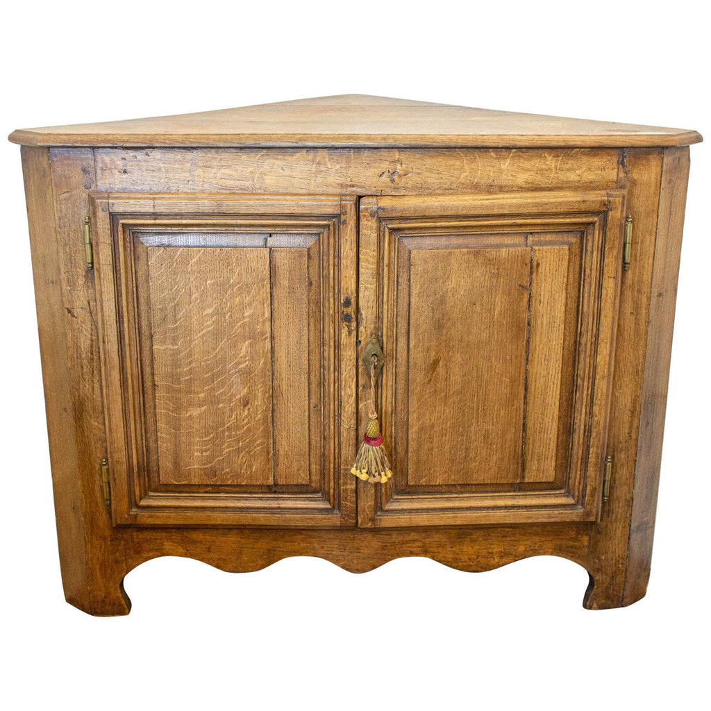 Antique French Oak Corner Cabinet with Key, circa 1880