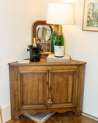 Antique French Oak Corner Cabinet with Key, circa 1880