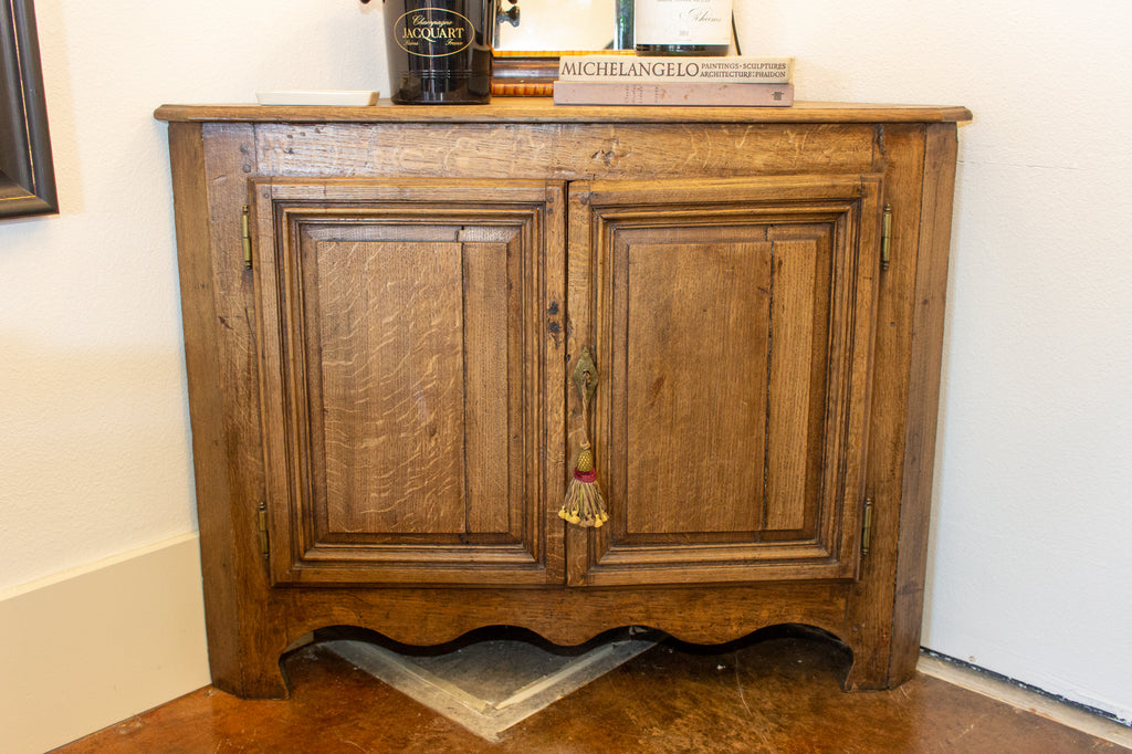 Antique French Oak Corner Cabinet with Key, circa 1880