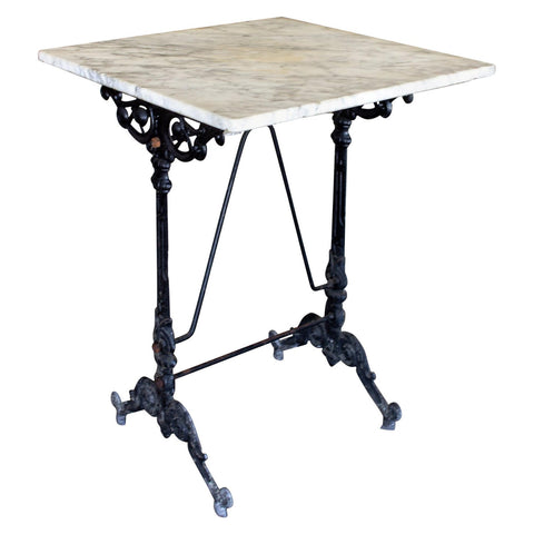 Antique French Iron Bistro Table with Square Marble Top