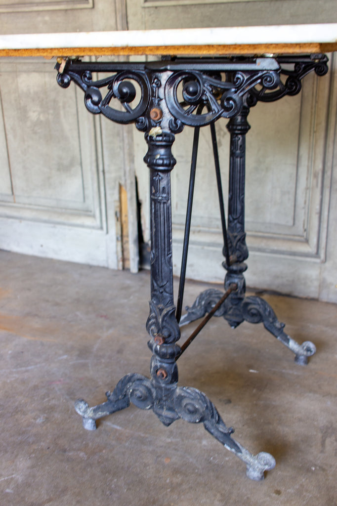 Antique French Iron Bistro Table with Square Marble Top