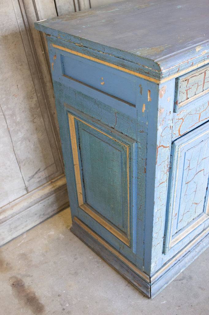 Antique Italian Cabinet in Distressed Blue and Gold Painted Finish