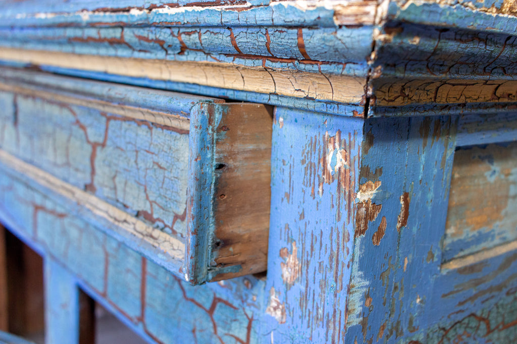 Antique Italian Cabinet in Distressed Blue and Gold Painted Finish