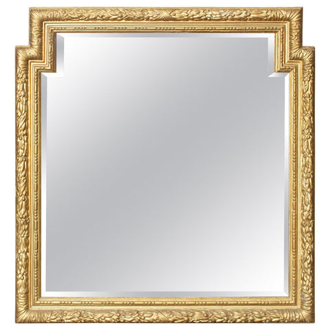 Antique French Large Beveled Glass Mirror with Carved Gilt Frame