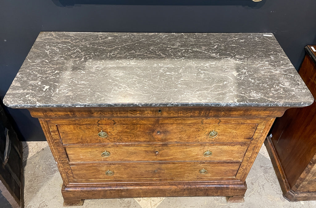 Antique French Louis Philippe Five-Drawer Chest with Belgian Marble Top