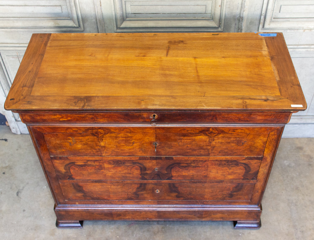 Antique French Louis Philippe Commode with Burled Wood Veneer