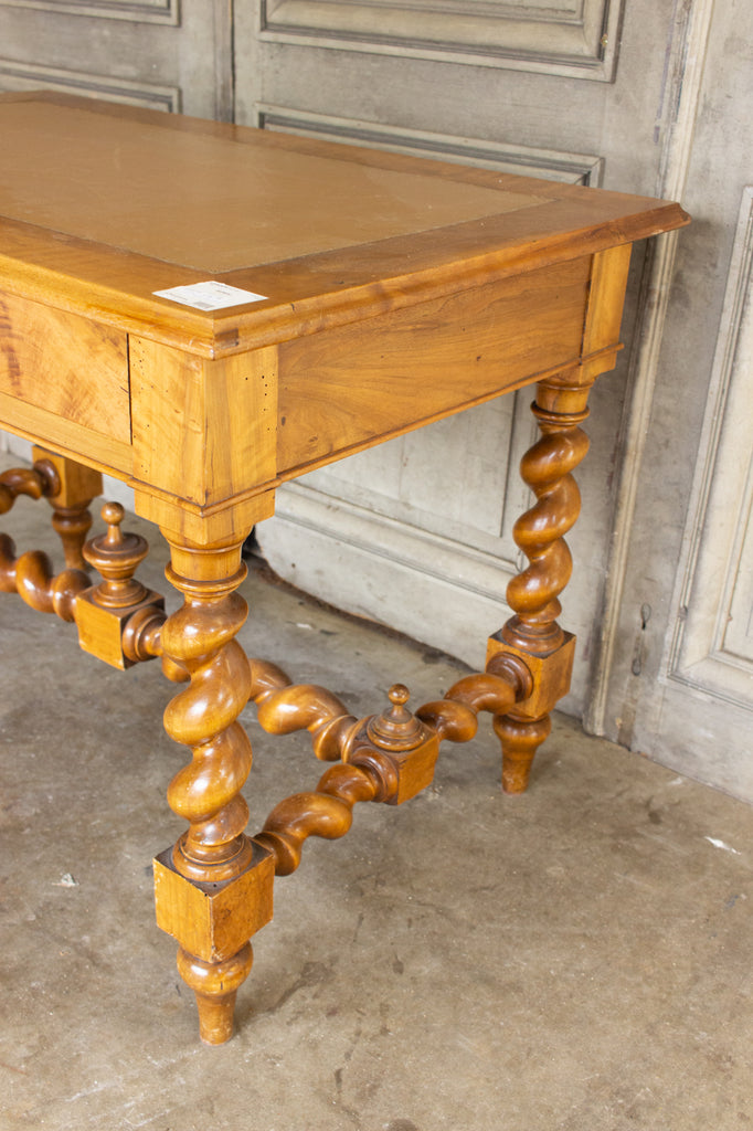 Antique French Barley Twist Desk with Embossed Leather Top