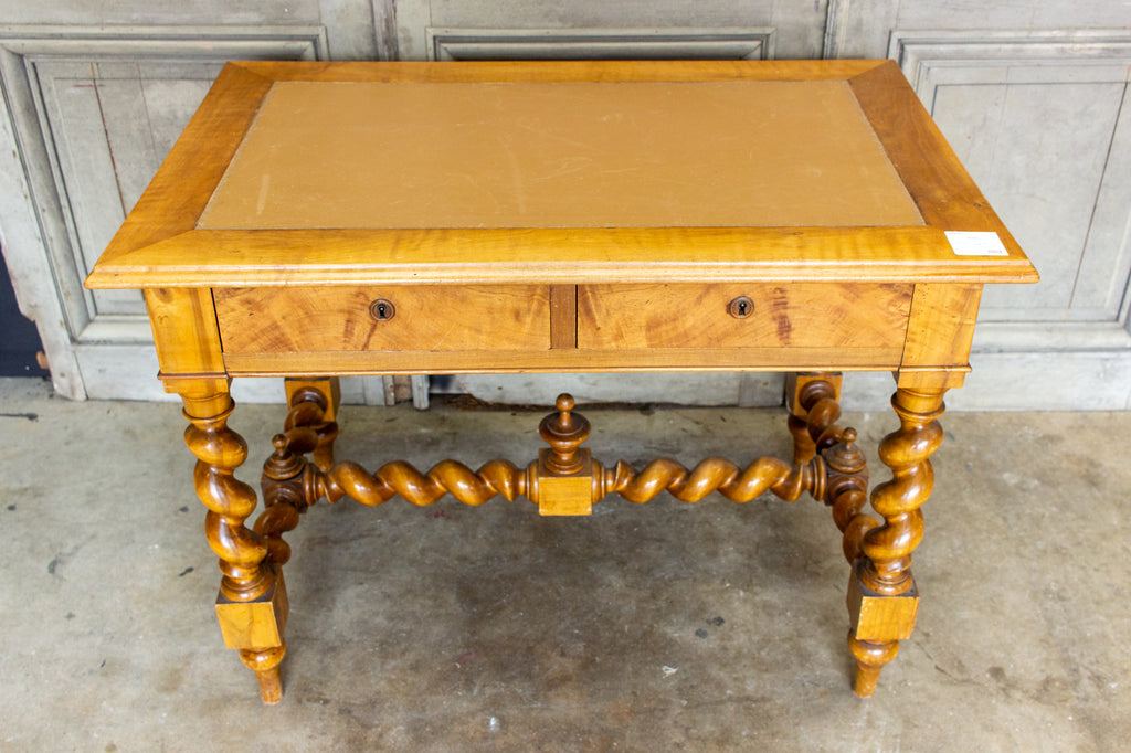 Antique French Barley Twist Desk with Embossed Leather Top