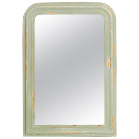 Small Painted Antique French Louis Philippe Mirror in Light Green & Gold Finish