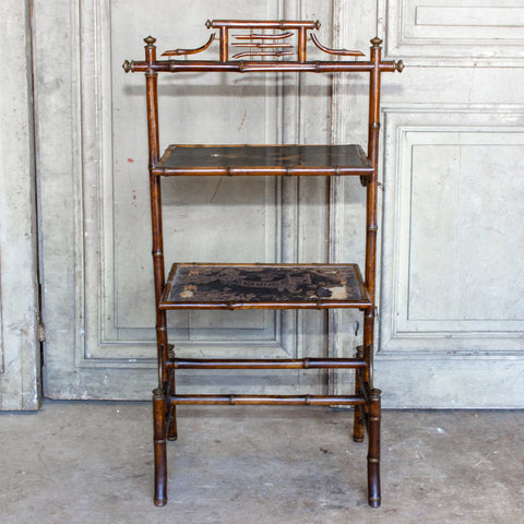 Antique French Faux Bamboo Chinoiserie Étagère Side Table