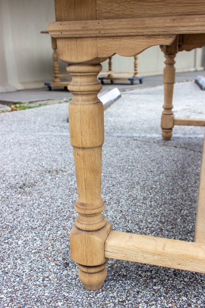 Stripped Antique French Oak Table with Turned Leg Details