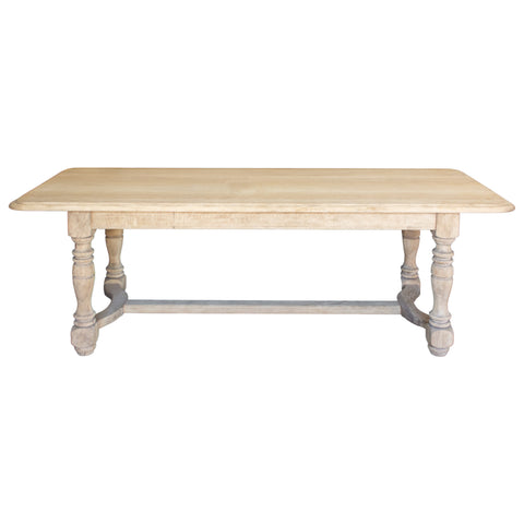 Stripped Antique French Oak Table with Turned Leg Details & Beveled Edge Top