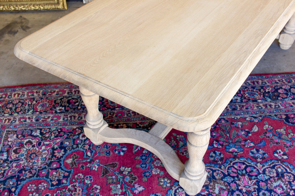 Stripped Antique French Oak Table with Turned Leg Details & Beveled Edge Top