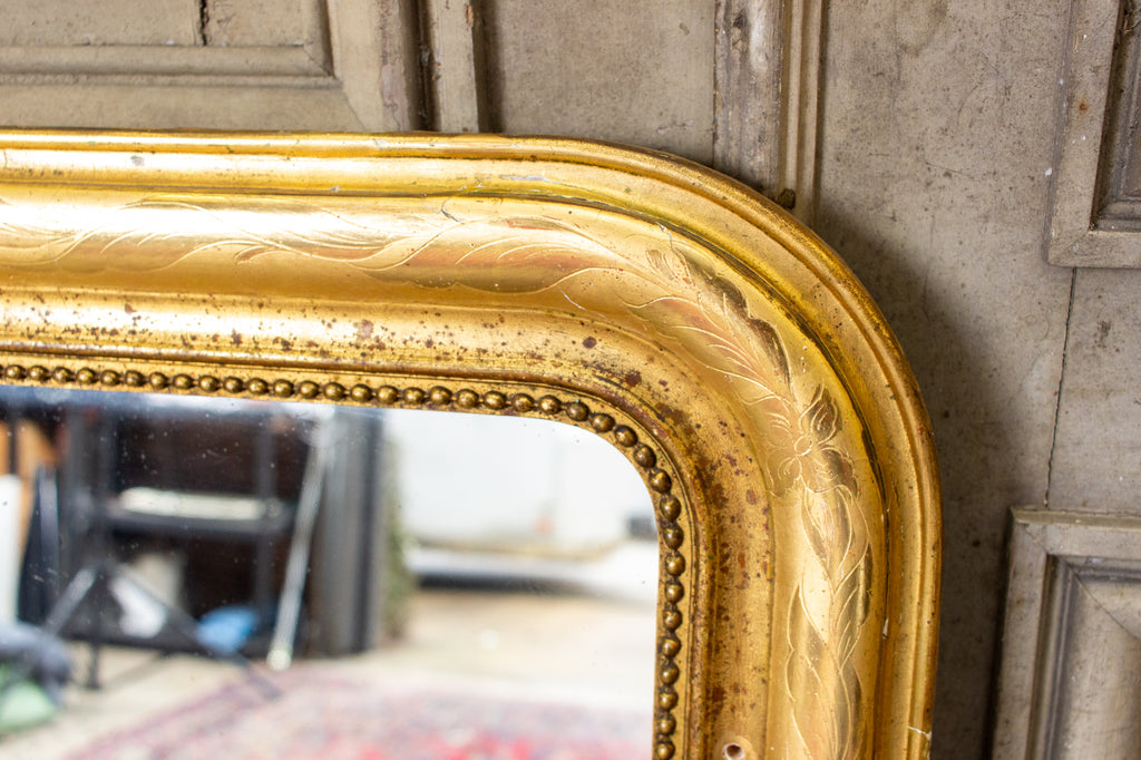 Antique French Bright Gold Gilt Louis Philippe Mirror with Floral Details