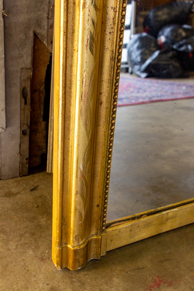 Antique French Bright Gold Gilt Louis Philippe Mirror with Floral Details