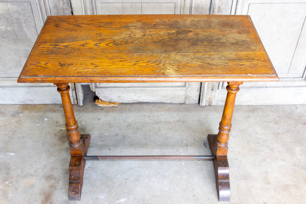 1940s French Wood & Metal Bistro Console Table