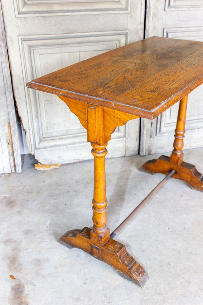 1940s French Wood & Metal Bistro Console Table