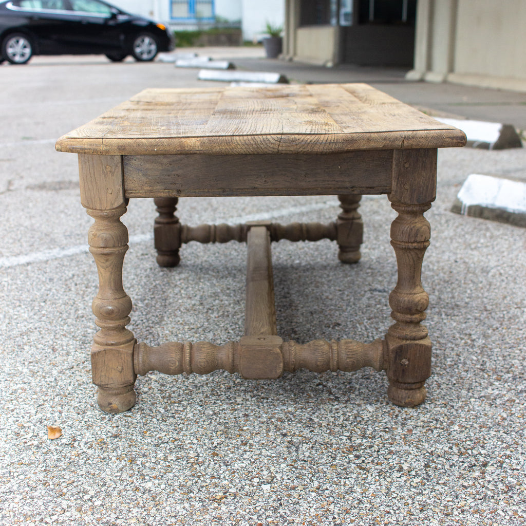 1920s French Distressed Oak Coffee Table with Drawer