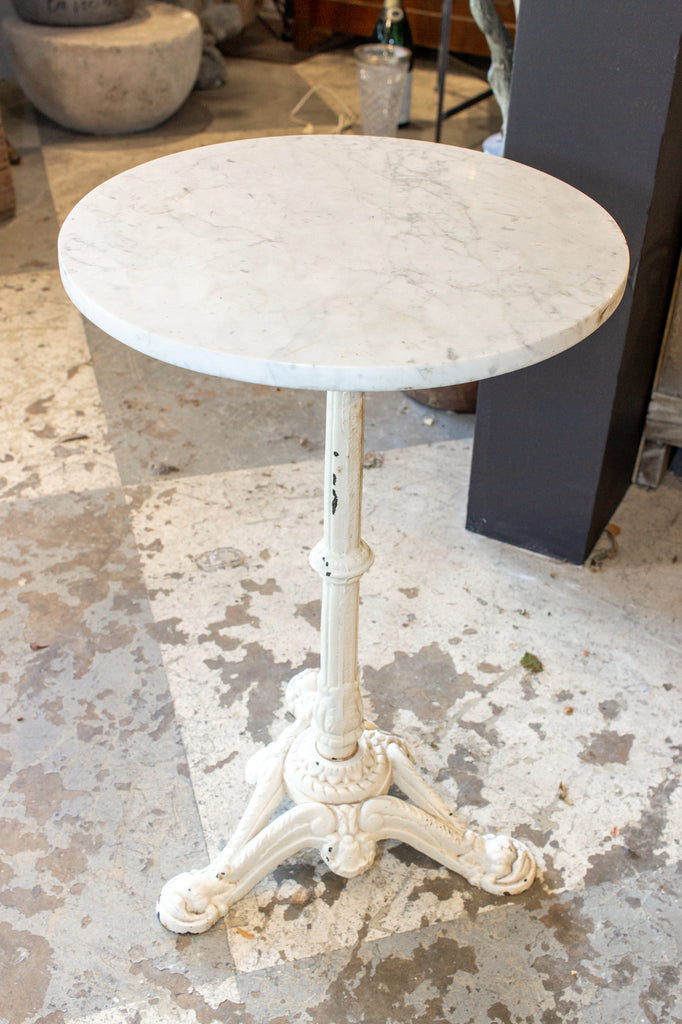 Antique French White Marble & Painted Iron Bistro Table