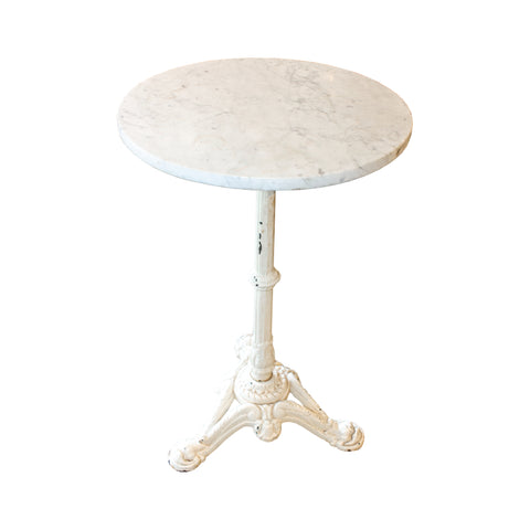 Antique French White Marble & Painted Iron Bistro Table